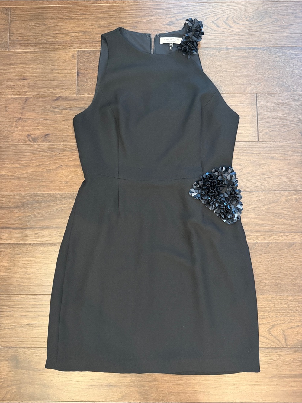 Halston Heritage Black Sleeveless Floral Appliqué Mini Dress - C52-032